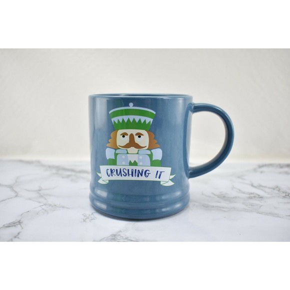 Threshold Holiday Nutcracker Crushing It Mug Blue Porcelain Christmas Coffee Cup - Picture 3 of 6